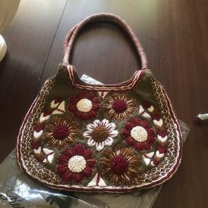 NWOT RCARRARA ITALY military green embroidered bag